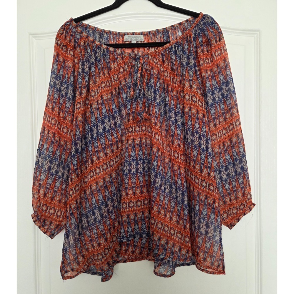 World‎ Market Sheer Oversized Boho 3/4 Sleeve Blouse Sz S/M Lightweight Festival